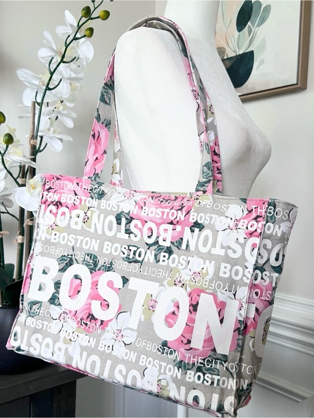 Robin Ruth Floral BOSTON Canvas Tote Bag  NWOT